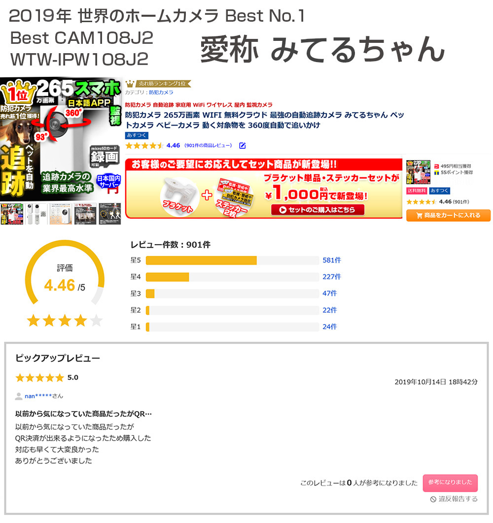 2018年 世界ホームカメラ 人気商品 No.1  BESTCAM108J 愛称 みてるちゃん ... 塚本無線でも 人気商品の一つです。